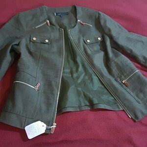 Anne Klein Olive Green Women's Zip-Front Jacket